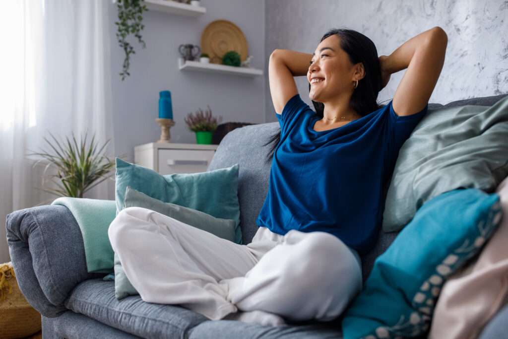 happy woman after feeling relief after the benefits of neurofeedback
